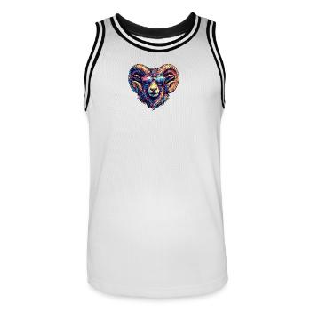 Tête de bélier colorée avec des lunettes de soleil - Maillot de basket Homme - blanc/noir - Devant - AI Model Male 185 dark (185cm)