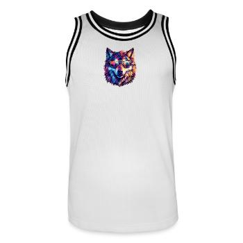Loup coloré avec des lunettes de soleil - Maillot de basket Homme - blanc/noir - Devant - AI Model Male 185 dark (185cm)