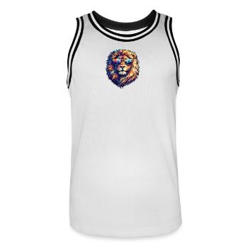 Neon-Löwe mit Sonnenbrille - Männer Basketball-Trikot - Weiß/Schwarz - Vorne - AI Model Male 185 dark (185cm)