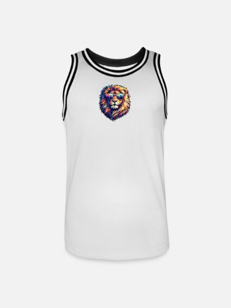 Neon-Löwe mit Sonnenbrille - Männer Basketball-Trikot - Weiß/Schwarz