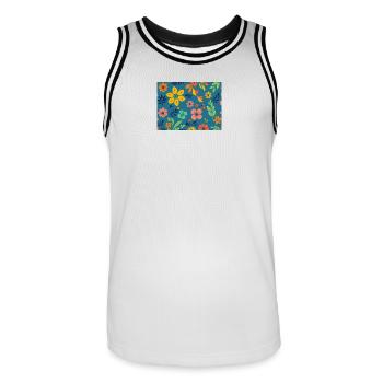 Retro style floral pattern on dark blue - Men's Basketball Jersey - white/black - Front - AI Model Male 185 dark (185cm)