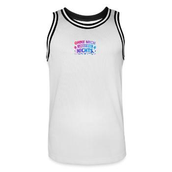 Nothing works here without me. - Men's Basketball Jersey - white/black - Front - AI Model Male 185 dark (185cm)