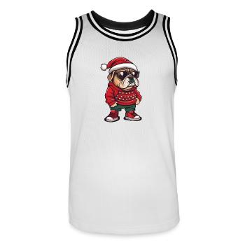 Bouledogue Chien Noël Noël - Maillot de basket Homme - blanc/noir - Devant - AI Model Male 185 dark (185cm)