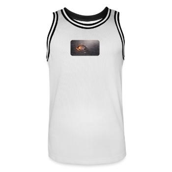 Hoof track in the ash floor - Men's Basketball Jersey - white/black - Front - AI Model Male 185 dark (185cm)