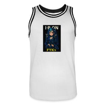 FTK`s V1 - Männer Basketball-Trikot - Weiß/Schwarz - Vorne - AI Model Male 185 dark (185cm)