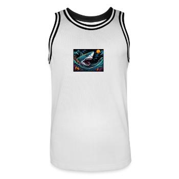 SHARK - Men's Basketball Jersey - white/black - Front - AI Model Male 185 dark (185cm)