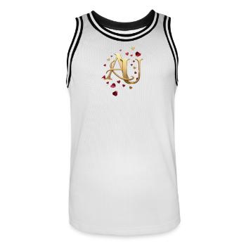 Goldenes AU Monogramm mit Herzen - Männer Basketball-Trikot - Weiß/Schwarz - Vorne - AI Model Male 185 dark (185cm)
