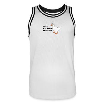 Goose – Frieden war nie eine Option - Männer Basketball-Trikot - Weiß/Schwarz - Vorne - AI Model Male 185 dark (185cm)