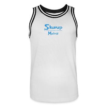 Skurup – Malmö Sky Blue Design - Men's Basketball Jersey - white/black - Front - AI Model Male 185 dark (185cm)