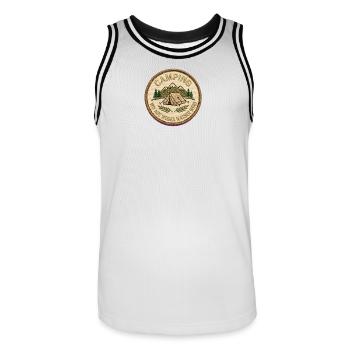 Campingpatch Bergwald Zeltmotiv - Männer Basketball-Trikot - Weiß/Schwarz - Vorne - AI Model Male 185 dark (185cm)