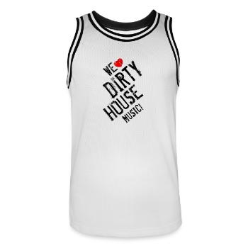 WE LOVE DIRTY HOUSE Music - Men's Basketball Jersey - white/black - Front - AI Model Male 185 dark (185cm)