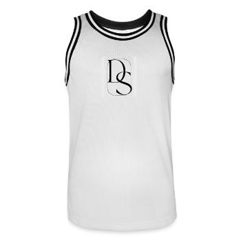 DS Style - Männer Basketball-Trikot - Weiß/Schwarz - Vorne - AI Model Male 185 dark (185cm)