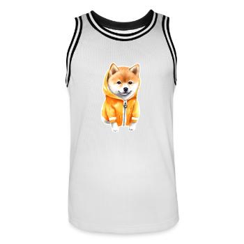 Funny Shiba Inu in jacket. - Men's Basketball Jersey - white/black - Front - AI Model Male 185 dark (185cm)
