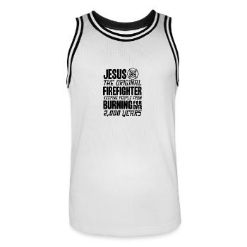 Jesus The Original Firefighter - Men's Basketball Jersey - white/black - Front - AI Model Male 185 dark (185cm)