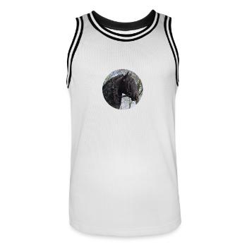 Kopf Friesenhengst - Männer Basketball-Trikot - Weiß/Schwarz - Vorne - AI Model Male 185 dark (185cm)