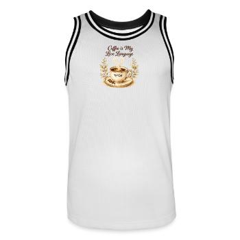 coffe_ist_my_live_language - Männer Basketball-Trikot - Weiß/Schwarz - Vorne - AI Model Male 185 dark (185cm)
