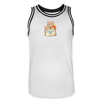 Katzen zum Schulbeginn 2026 - Männer Basketball-Trikot - Weiß/Schwarz - Vorne - AI Model Male 185 dark (185cm)
