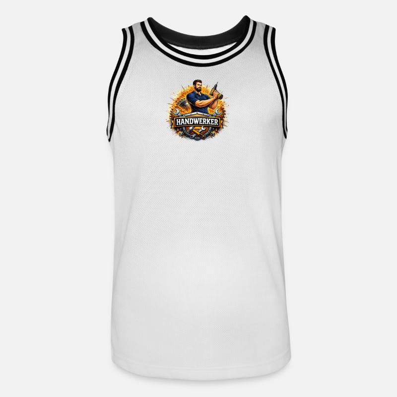 Handwerker Logo – Comic Style mit Bohrer - Männer Basketball-Trikot - Weiß/Schwarz