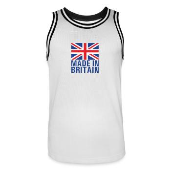 Hergestellt in GB - Männer Basketball-Trikot - Weiß/Schwarz - Vorne - AI Model Male 185 dark (185cm)