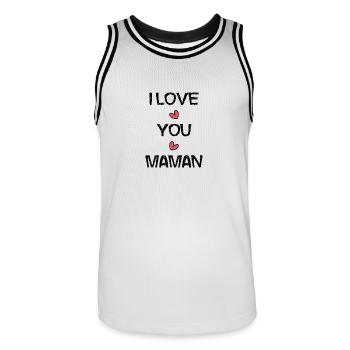 BONNE FÊTE MAMAN. MAMAN. FÊTE DES MÈRES. JE T'AIME - Maillot de basket Homme - blanc/noir - Devant - AI Model Male 185 dark (185cm)