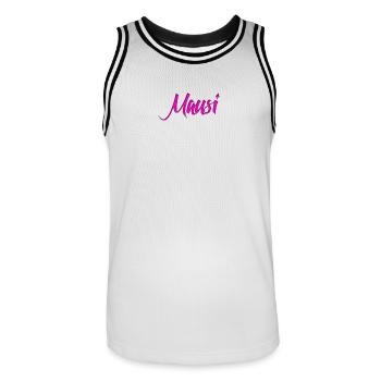 Mausi_Spruch - Männer Basketball-Trikot - Weiß/Schwarz - Vorne - AI Model Male 185 dark (185cm)