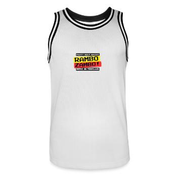 RAMBO ZAMBO! Party tonight? (Bundestag election) - Men's Basketball Jersey - white/black - Front - AI Model Male 185 dark (185cm)