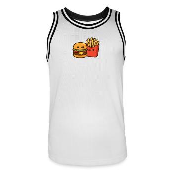 Kawaii Burger & Fries Duo - Maillot de basket Homme - blanc/noir - Devant - AI Model Male 185 dark (185cm)