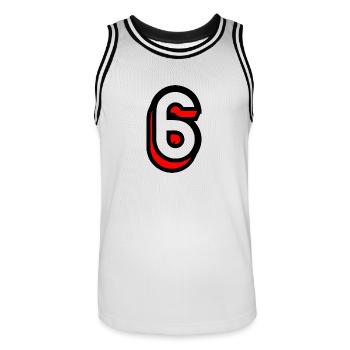 6. 6 YEARS. 6th ANNIVERSARY. BIRTHDAY 6 YEARS. SIX - Men's Basketball Jersey - white/black - Front - AI Model Male 185 dark (185cm)