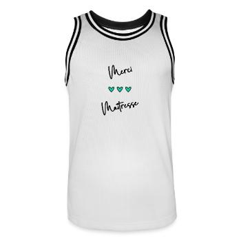 MERCI. MERCI MAÎTRESSE. CADEAU MAÎTRESSE. VACANCES - Maillot de basket Homme - blanc/noir - Devant - AI Model Male 185 dark (185cm)