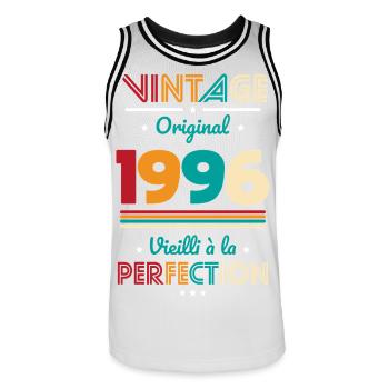 1996 – Vintage – Vieilli à la perfection - Maillot de basket Homme - blanc/noir - Devant - AI Model Male 185 dark (185cm)