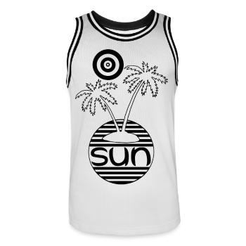 Paradise in the Sun (black) - Men's Basketball Jersey - white/black - Front - AI Model Male 185 dark (185cm)