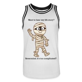 Too Complicated Mummy – lustiges Halloween-T-Shirt - Männer Basketball-Trikot - Weiß/Schwarz - Vorne - AI Model Male 185 dark (185cm)