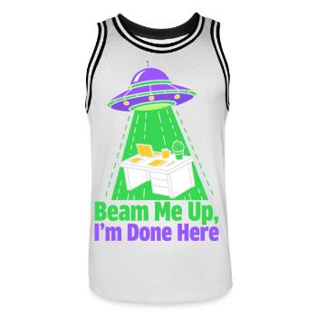 Beam Me Up I’m Done Here - Männer Basketball-Trikot - Weiß/Schwarz - Vorne - AI Model Male 185 dark (185cm)