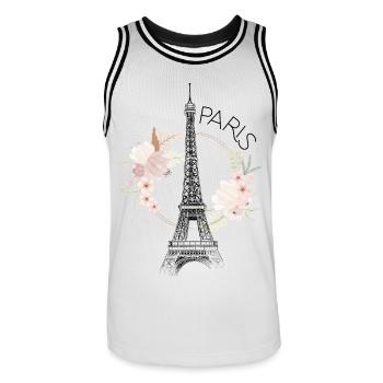Paris Tour Eiffel France Floral Line Art - Maillot de basket Homme - blanc/noir - Devant - AI Model Male 185 dark (185cm)