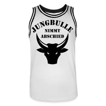 Jungbulle Nimmt Abschied (Bräutigam / JGA / Black) - Männer Basketball-Trikot - Weiß/Schwarz - Vorne - AI Model Male 185 dark (185cm)