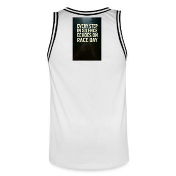 Step_in_Silence - Männer Basketball-Trikot - Weiß/Schwarz - Hinten - AI Model Male 185 dark (185cm)