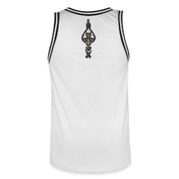 Avi Collection – Skulls & Flame - Männer Basketball-Trikot - Weiß/Schwarz - Hinten - AI Model Male 185 dark (185cm)