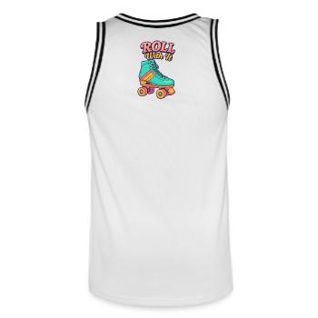 Retro Roller Skate Motiv Design - Männer Basketball-Trikot - Weiß/Schwarz - Hinten - AI Model Male 185 dark (185cm)