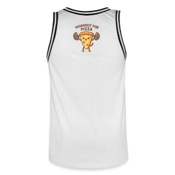 Pizza Workout Motivational Shoe - Men's Basketball Jersey - white/black - Back - AI Model Male 185 dark (185cm)