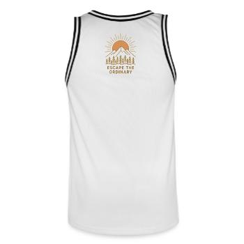 Évadez-vous de l’ordinaire - Maillot de basket Homme - blanc/noir - Dos - AI Model Male 185 dark (185cm)