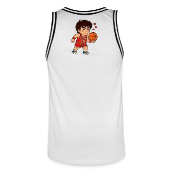 Giocatore_di_basket_con_cuore - Männer Basketball-Trikot - Weiß/Schwarz - Hinten - AI Model Male 185 dark (185cm)