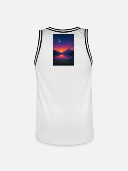 Moonlit Night at the Mountain Lake - Men's Basketball Jersey - white/black