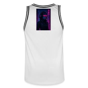 Cyberpunk Neon Pilot - Men's Basketball Jersey - white/black - Back - AI Model Male 185 dark (185cm)