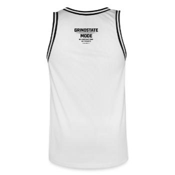 GRINDSTATE MODE Gym Motivation - Men's Basketball Jersey - white/black - Back - AI Model Male 185 dark (185cm)