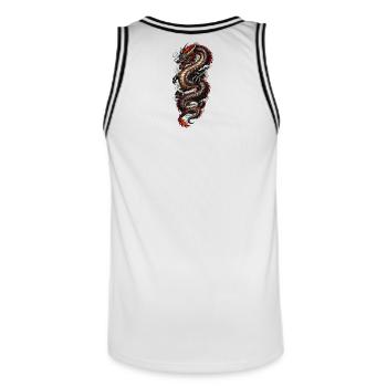 Roter und Schwarzer Drache - Männer Basketball-Trikot - Weiß/Schwarz - Hinten - AI Model Male 185 dark (185cm)
