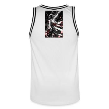 Space Samurai im Kirschblütenkosmos - Männer Basketball-Trikot - Weiß/Schwarz - Hinten - AI Model Male 185 dark (185cm)