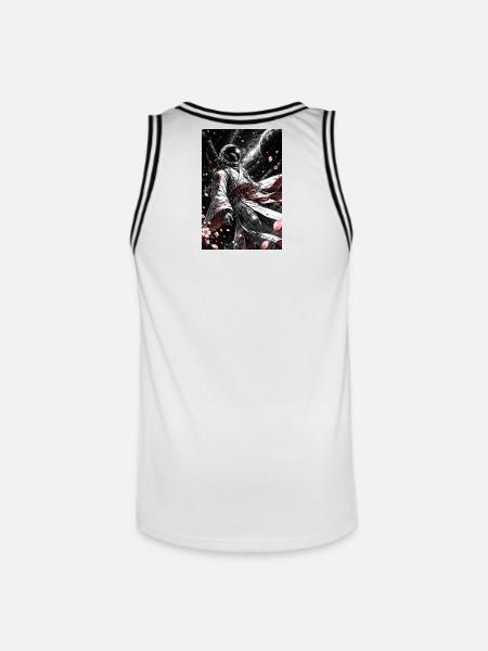 Space Samurai im Kirschblütenkosmos - Männer Basketball-Trikot - Weiß/Schwarz