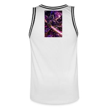 Kometenschwert des Sternensamurai - Männer Basketball-Trikot - Weiß/Schwarz - Hinten - AI Model Male 185 dark (185cm)