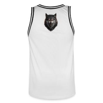 Roter Blick Wolfkopf - Männer Basketball-Trikot - Weiß/Schwarz - Hinten - AI Model Male 185 dark (185cm)