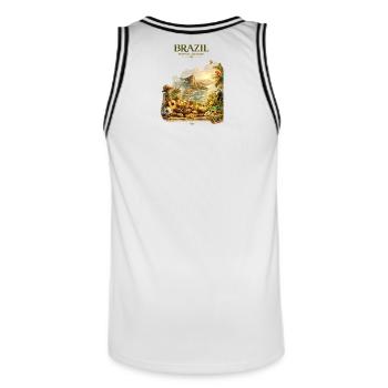 Brazil Tropical Explorer Artwork - Männer Basketball-Trikot - Weiß/Schwarz - Hinten - AI Model Male 185 dark (185cm)